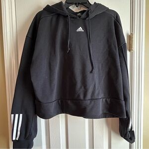 Adidas Black Cropped Hoodie with White Logo Women’s size L